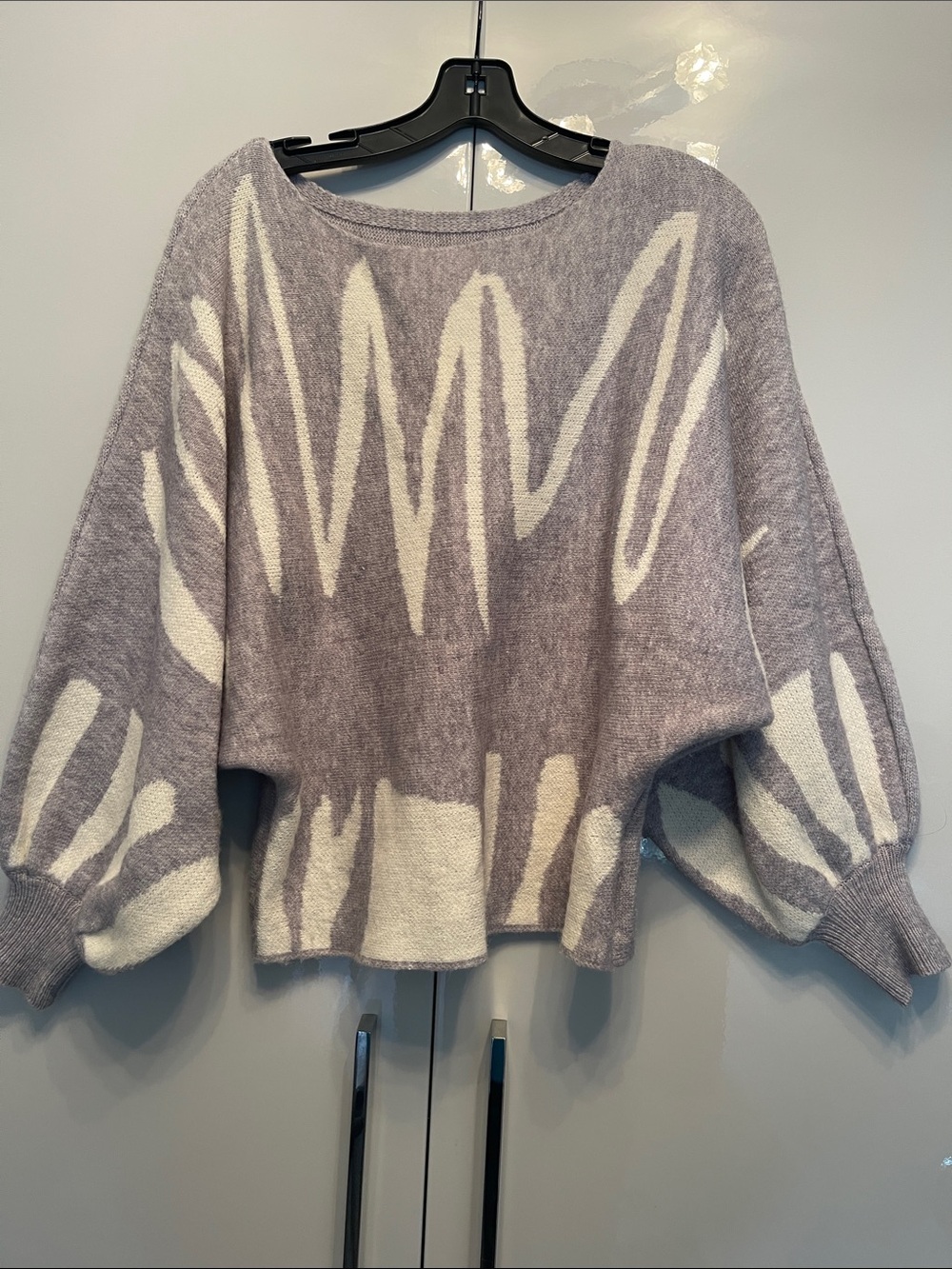 SHEIN Lilac and Cream Abstract Scoop Neck Sweater
